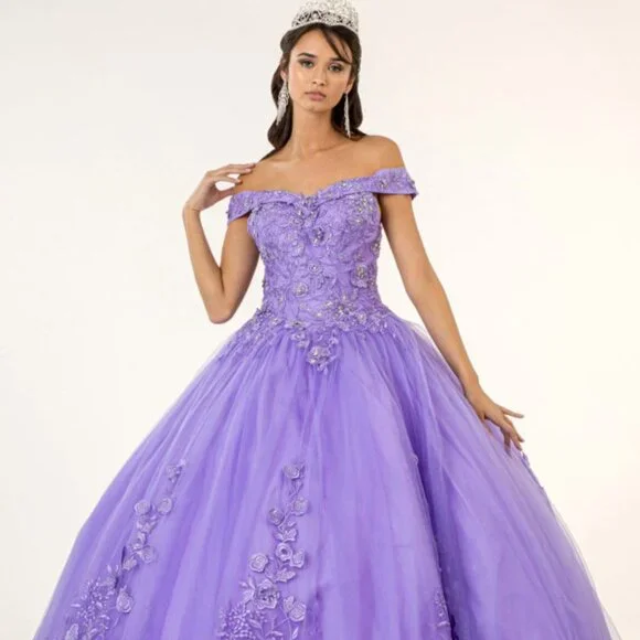 NEW LONG MESH OFF SHOULDER SLEEVELESS EMBROIDERED DRESS WITH LACED BACK GL2802 - Picture 1 of 7